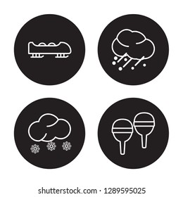 4 linear vector icon set : Bobsled, Snowy, Hail, Snowshoes isolated on black background, Bobsled, Snowy, Hail, Snowshoes outline icons