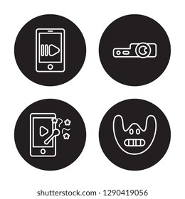 4 linear vector icon set : slow motion, slapstick, slide projector, Silence isolated on black background, slow motion, slapstick, slide projector, Silence outline icons