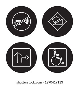 4 linear vector icon set : Horn, Highway, Hill, Handicap isolated on black background, Horn, Highway, Hill, Handicap outline icons