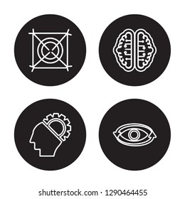 4 linear vector icon set : AI grid, AI, ai Brain, 360 degrees isolated on black background,