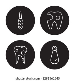4 linear vector icon set : Intraoral, Bicuspid, Cavity, Apicoectomy isolated on black background, Intraoral, Bicuspid, Cavity, Apicoectomy outline icons