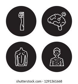 4 linear vector icon set : Lymphoma, Lyme disease, Lymphogranuloma venereum isolated on black background, Lymphoma, Lyme disease, Lymphogranuloma venereum outline icons