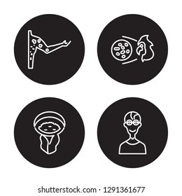 4 linear vector icon set : Peritonitis, Pelvic inflammatory disease, Periodontal disease isolated on black background, Peritonitis, Pelvic inflammatory disease, Periodontal disease outline icons