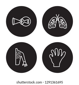 4 linear vector icon set : Astigmatism, HIV/AIDS, Asthma, Arthritis isolated on black background, Astigmatism, HIV/AIDS, Asthma, Arthritis outline icons
