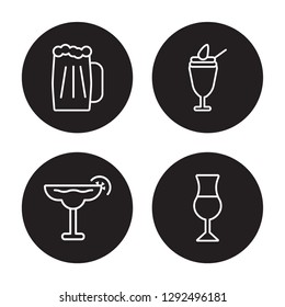4 linear vector icon set : Oktoberfest, Margarita, Milkshake, Mai thai isolated on black background, Oktoberfest, Margarita, Milkshake, Mai thai outline icons