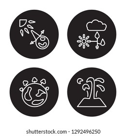 4 linear vector icon set : house effect, earth, energy, Geyser isolated on black background, house effect, earth, energy, Geyser outline icons