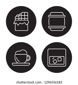4 linear vector icon set : Chocolate, Cappuccino, Cask, Caipirinha isolated on black background, Chocolate, Cappuccino, Cask, Caipirinha outline icons