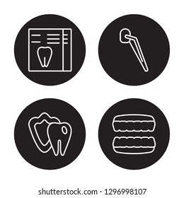 4 linear vector icon set : Dental X ray, Dental Protection, Dental veneer isolated on black background, 