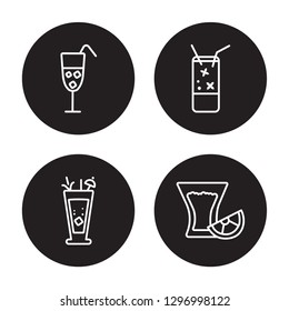 4 linear vector icon set : Ramos Gin Fizz, Planter's Punch, Mint Julep, Pisco Sour isolated on black background, Ramos Gin Fizz, Planter's Punch, Mint Julep, Pisco Sour outline icons