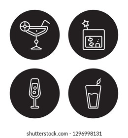 4 linear vector icon set : sidecar drink, French 75, manhattan drink, Daiquiri isolated on black background, sidecar drink, French 75, manhattan drink, Daiquiri outline icons
