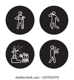 4 linear vector icon set : broken human, blessed human, bo human, blah human isolated on black background,
