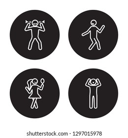 4 linear vector icon set : angry human, amazing human, amused human, amazed human isolated on black background, angry  amazing , amused , amazed outline icons