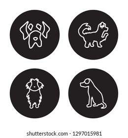 4 linear vector icon set : Mexican Hairless Dog , Maltipoo dog, Mastiff dog, Maltese dog isolated on black background, 