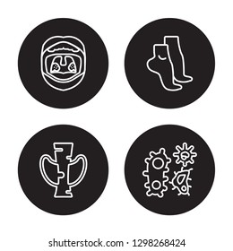 4 linear vector icon set : Tonsil, Thyroid, Tiptoe feet, Three Bacteria isolated on black background, Tonsil, Thyroid, Tiptoe feet, Three Bacteria outline icons
