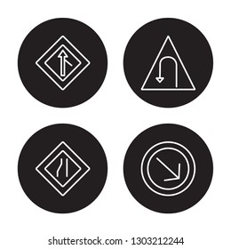 4 linear vector icon set : Merging, Lane, Left hair pin, Keep right isolated on black background 