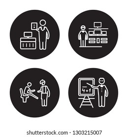 4 linear vector icon set : Accountant, Podiatrist, Information Security Analyst isolated on black background 
