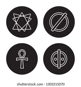 4 linear vector icon set : Bahai, Ankh, atheism, animism isolated on black background, 