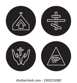 4 linear vector icon set : Church, Christian, Christianity, Cao dai isolated on black background 