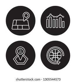 4 linear vector icon set : Geolocation, You are here, Demographics, Worldwide isolated on black background, Geolocation, You are here, Demographics, Worldwide outline icons
