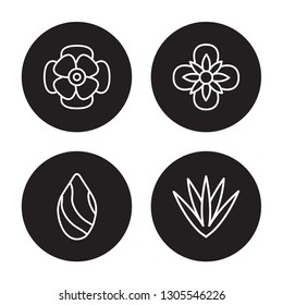 4 linear vector icon set : Anemone, Almond, Alstroemeria, Acicular isolated on black background, Anemone, Almond, Alstroemeria, Acicular outline icons