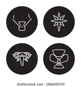 4 linear vector icon set : Incense, holy Elephant, Holy star, Holy chalice isolated on black background,Holy chalice outline icons
