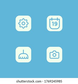 4 lines modern icons in the shape a rounded box, including settings, camera, cleaning and calendar, vector illustration eps10, colored blue