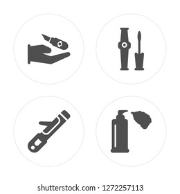4 Lipstick, Curlers, Eyeliner, Face cleanser modern icons on round shapes, vector illustration, eps10, trendy icon set.