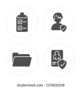 4 List, Folder, Person, Account modern icons on round shapes, vector illustration, eps10, trendy icon set.
