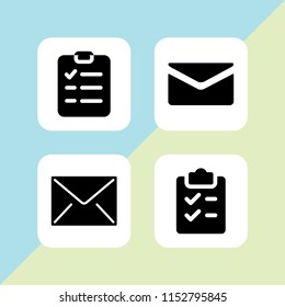 4 list icons in vector set. shopping list, mail and checklist illustration for web and graphic design