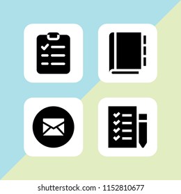 4 list icons in vector set. checklist, mail and address book illustration for web and graphic design