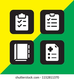 4 list icons in vector set. checklist, shopping list, address book and prescription illustration for web and graphic design