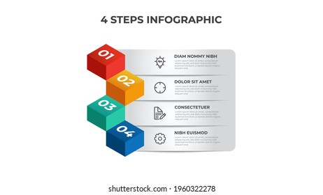 4 list of steps diagram, row layout with isometric number sequence, infographic element template vector