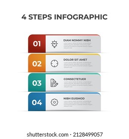 4 list of steps diagram, vertical row layout with number of sequence and icons, infographic element template