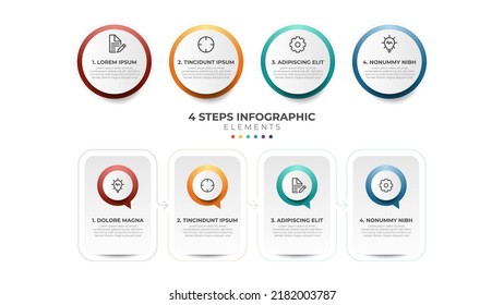 4 List Of Steps, Horizontal Sequence With Icon And Number, Infographic Element Template Layout Diagram