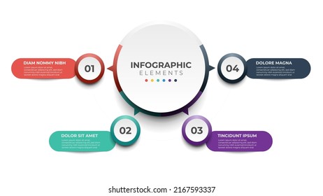 4 Stufenliste, Layoutbild mit Anzahl der Sequenzen, zirkuläre Infografik-Elementvorlage