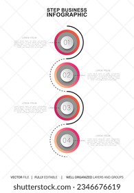 4 list of steps, layout diagram with number of sequence, circular infographic element template