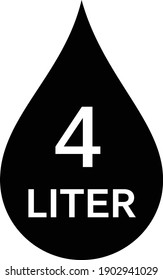 4 liter icon, fluid volume in liters, liquid drop.