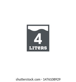 4 Liters l sign (l-mark) estimated volumes milliliters (ml) Vector symbol packaging, labels used for prepacked foods, drinks different liters and milliliters. 4 litre vol single icon isolated on white