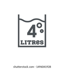 4 Liters l sign (l-mark) estimated volumes milliliters (ml) Vector symbol packaging, labels used for prepacked foods, drinks different liters and milliliters. 4 litre vol single icon isolated on white