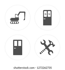 4 Loader, Door, Garage, Tools modern icons on round shapes, vector illustration, eps10, trendy icon set.