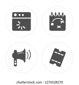 4 Loading, Promotion, Strategy, eTicket modern icons on round shapes, vector illustration, eps10, trendy icon set.