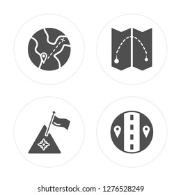 4 Location, Flag, Map, World map modern icons on round shapes, vector illustration, eps10, trendy icon set.