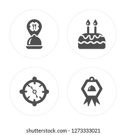 4 Location, Preparation, Cake, Guarantee modern icons on round shapes, vector illustration, eps10, trendy icon set.