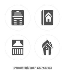 4 Log, Balcony, Catalog, Mortgage modern icons on round shapes, vector illustration, eps10, trendy icon set.