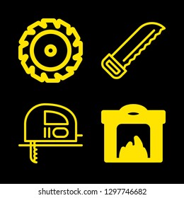 4 log icons with fireplace and saw in this set