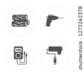 4 Log, Voltmeter, Drill, Paint roller modern icons on round shapes, vector illustration, eps10, trendy icon set.