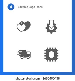 4 logo filled icons set isolated on . Icons set with love, Online tutorial, Webinar, Cryptography icons.