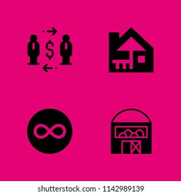 4 logo icon set with barn, cabin and infinity vector illustration for graphic design and web