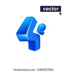 4 logotipo. Representación en 3D número cuatro en caricatura estilo cúbico hecho de agua azul clara y gotas de rocío. Ilustración vectorial ecológica. Formas isométricas imposibles. Banner perfecto para la naturaleza, etiquetas de filtro.