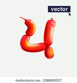 4 logo. Number four in balloon twisting style. Realistic 3D render sign. Vector icon for Black Friday, Christmas and New Year's Sale. Perfect for happy birthday banner, gift branding, kids labels.
